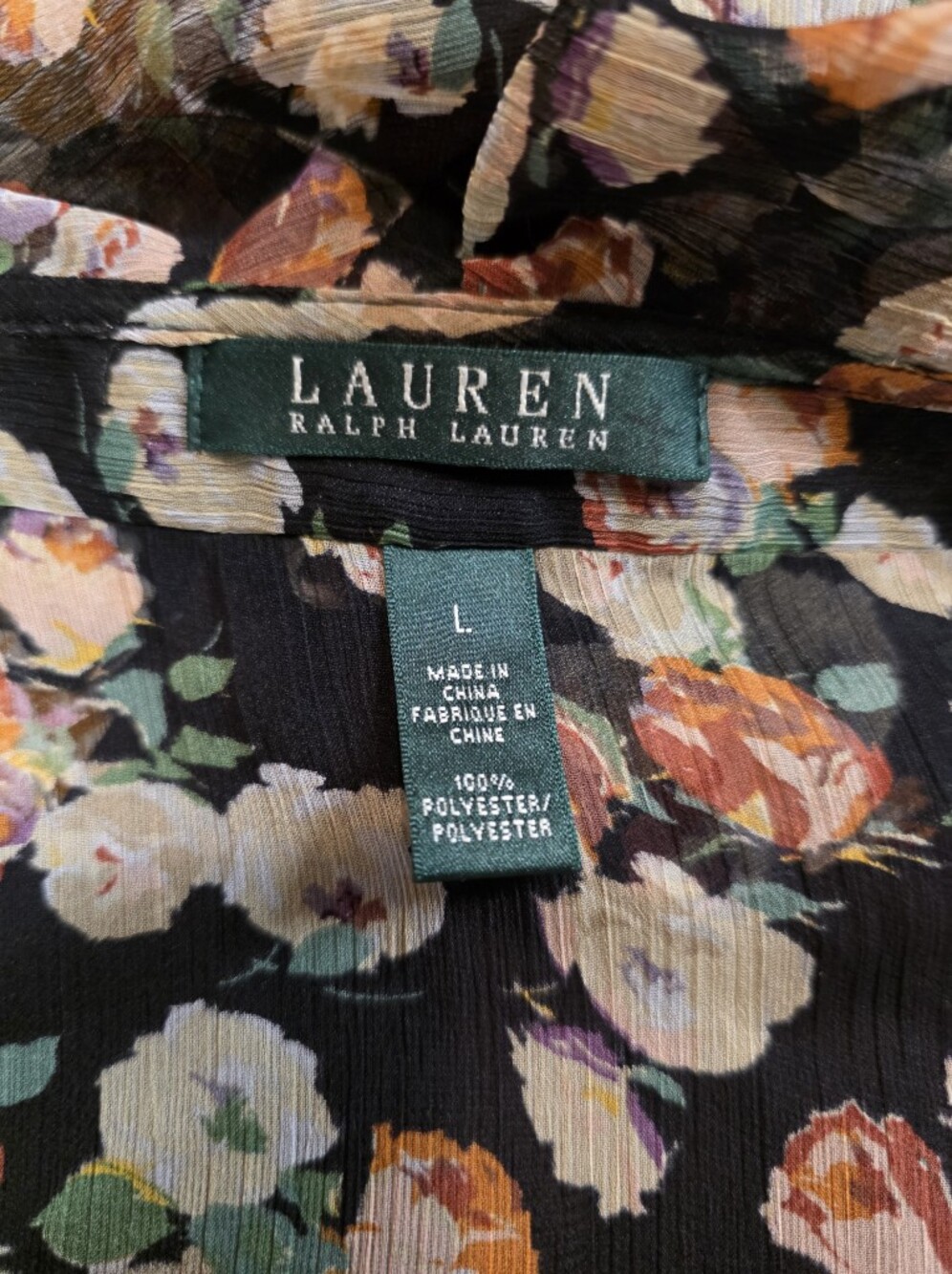 Ralph Lauren Black Floral Sheer Ruffle Blouse - Picture 3 of 3